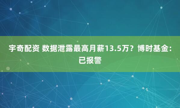 宇奇配资 数据泄露最高月薪13.5万？博时基金：已报警