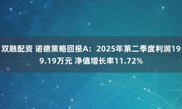 双融配资 诺德策略回报A：2025年第二季度利润199.19万元 净值增长率11.72%