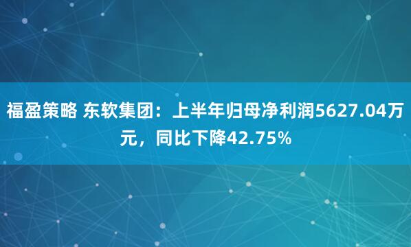 福盈策略 东软集团：上半年归母净利润5627.04万元，同比下降42.75%